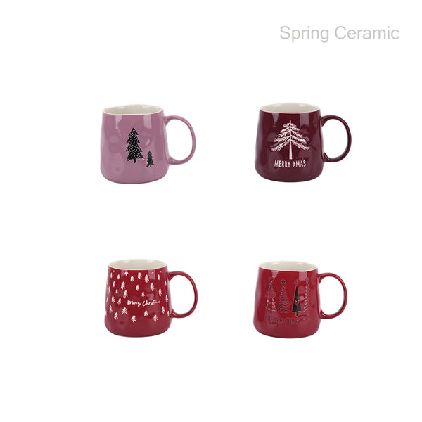 14 oz Christmas color glazed design mug with silk printing