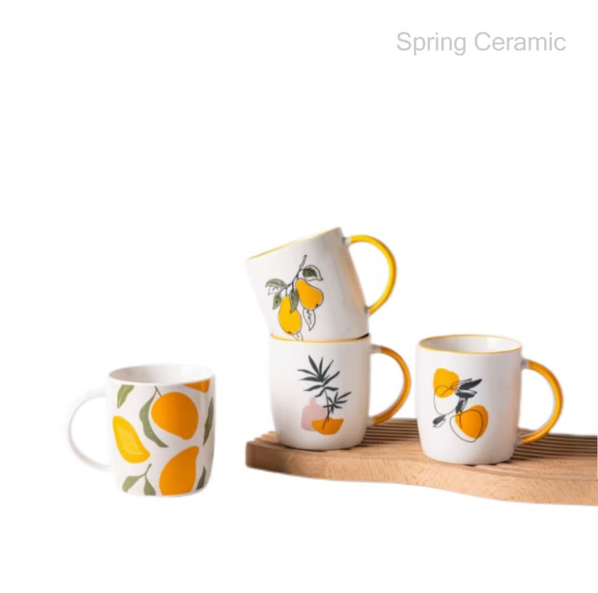 Hot selling mug with lemon design and color handle - SPRING CERAMIC