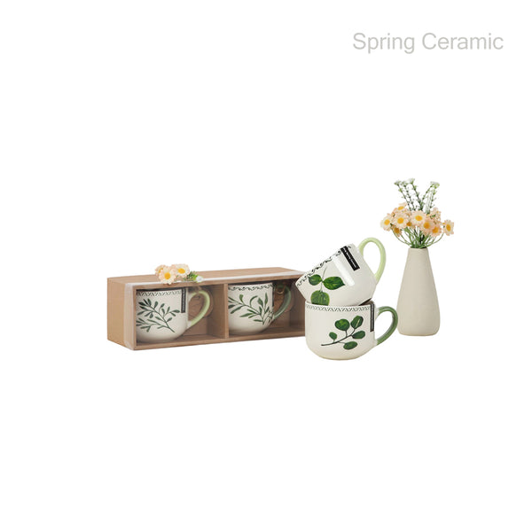 340ml ceramic mug with plant design
