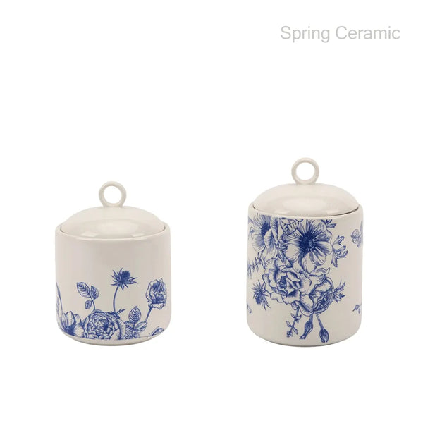 "bule floral" ceramic jar,1000ml ceramic storage,1150ml storage