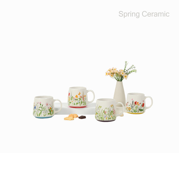16OZ Bulk Wholesale New Bone china double-mould mug color glaze foot with beautiful flower decal design