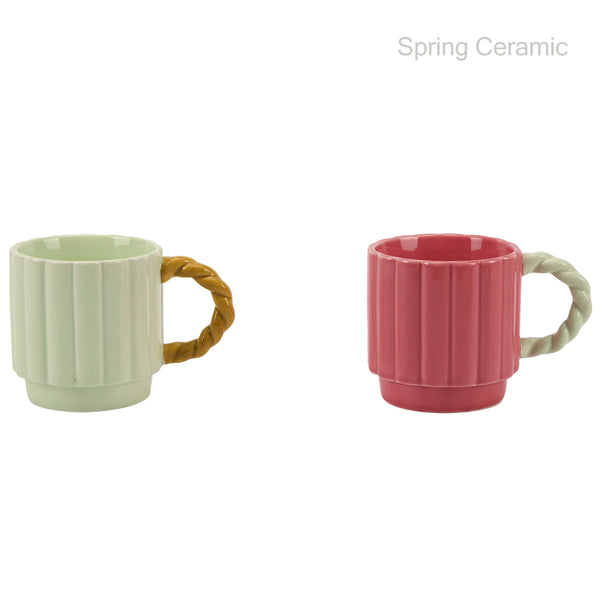 260ml new bone china embossed color glaze stacked mug
