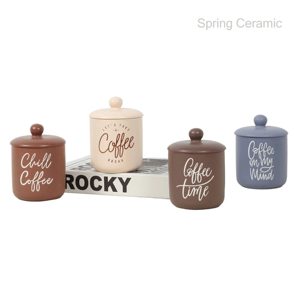 14OZ wholesale coffee design jar&lid set color glaze with silk screen（副本）