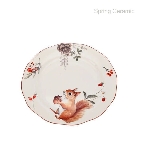 7.5" squirrel plate  , Autumn tableware with decal printing
