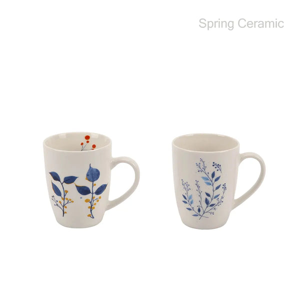 "blue floral "350ml ceramic mug with inner decal