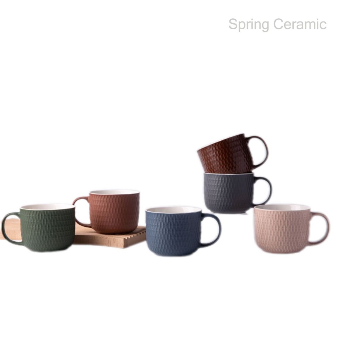Embossed Color Glaze Ceramic Soup Mug SP2304-017 - SPRING CERAMIC