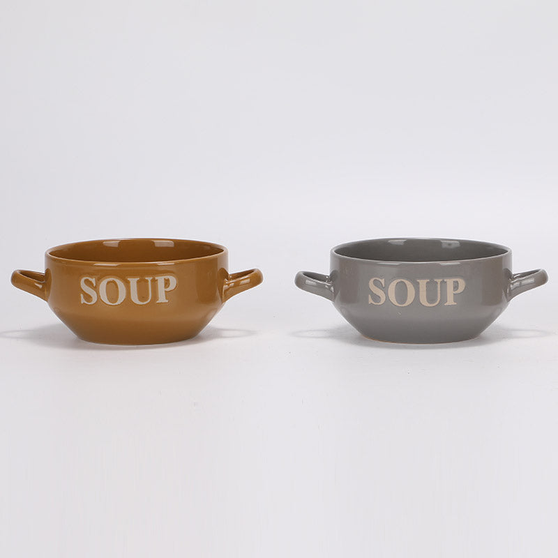 550ml double ear bowl ,with the word"SOUP" - SPRING CERAMIC