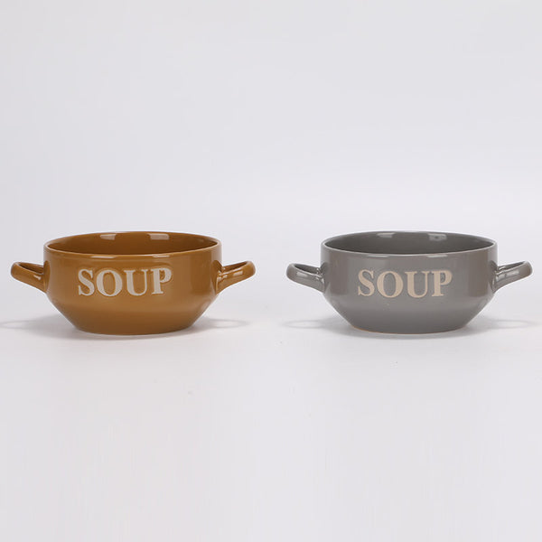 550ml double ear bowl ,with the word"SOUP" - SPRING CERAMIC