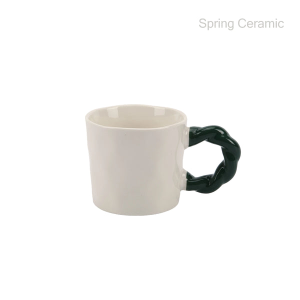 Spring Ceramic Twisted Handle Contrast Color Ceramic Mug