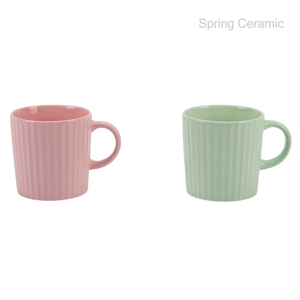 Embossed Ribbed Textured Ceramic Mugs (Pink & Mint Green)