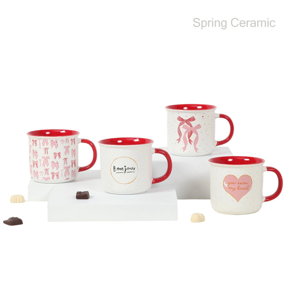 14OZ Enamel Mug Valentine's Day red inside&handle white outside with decal
