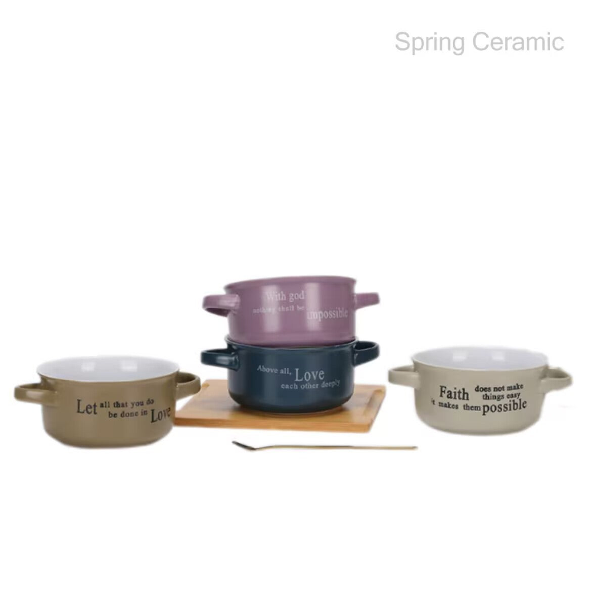600ml double ear bowl ,with the words "Let all that you do be done in love" - SPRING CERAMIC