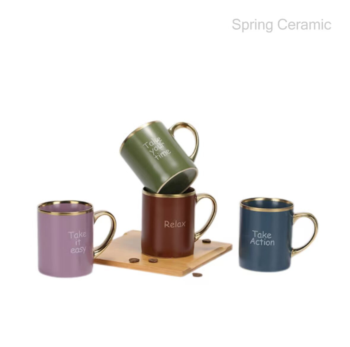 450ml mug with the word "take action","take your time","take it easy",”believe" - SPRING CERAMIC