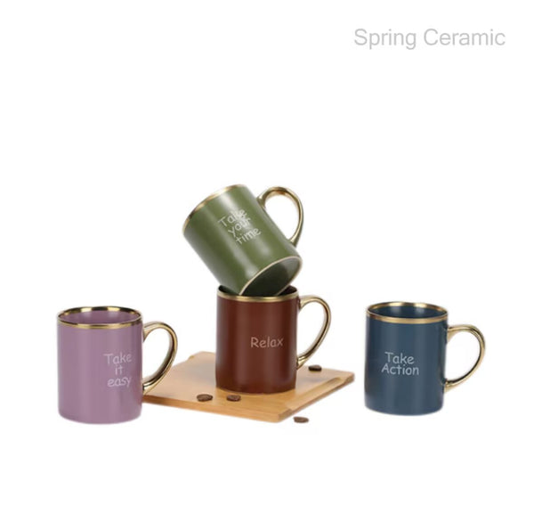 450ml mug with the word "take action","take your time","take it easy",”believe" - SPRING CERAMIC