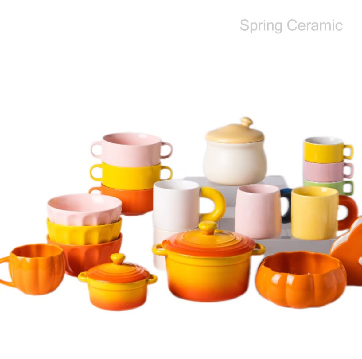 Autumn pumpkin shape and color design mug ,pot,bowl series - SPRING CERAMIC