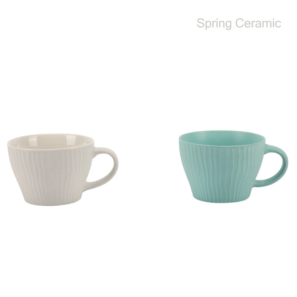 Dual-Tone Ribbed Ceramic Cups - White & Mint Green Elegant Drinkware for Home & Café