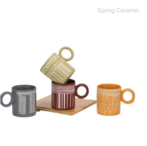 400ml geometry mug with four different designs - SPRING CERAMIC