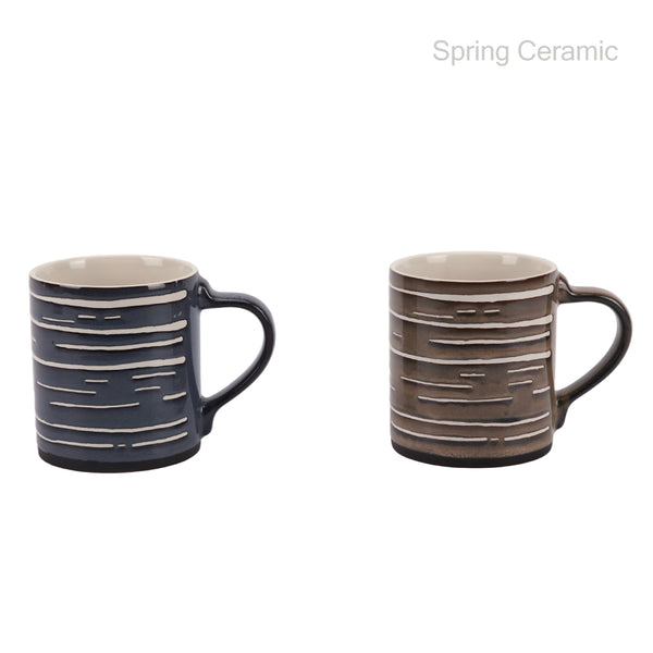 Vintage-Inspired Striped Ceramic Mugs - Navy & Brown Artisan Crafted Coffee Cups