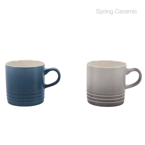 Two-Tone Ribbed Ceramic Mugs - Navy Blue & Gray Artisan Drinkware with Textured Base