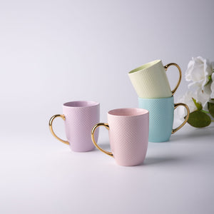 Embossed Color Glaze Ceramic Mug With Gold Handle SP2304-014