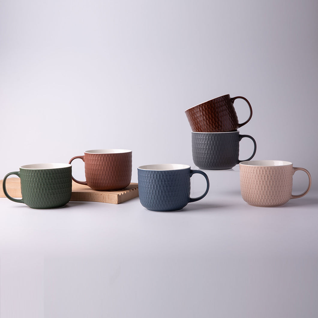 Embossed Color Glaze Ceramic Soup Mug SP2304-017