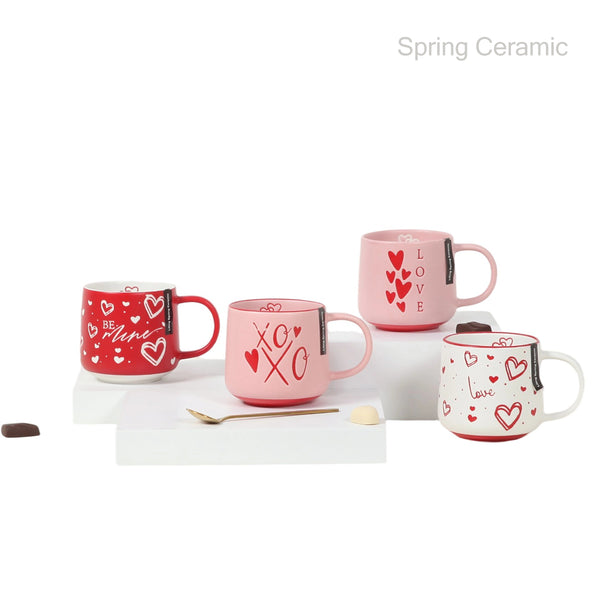 12Oz Double-mould mug Valentine's Day color glaze with silk screen