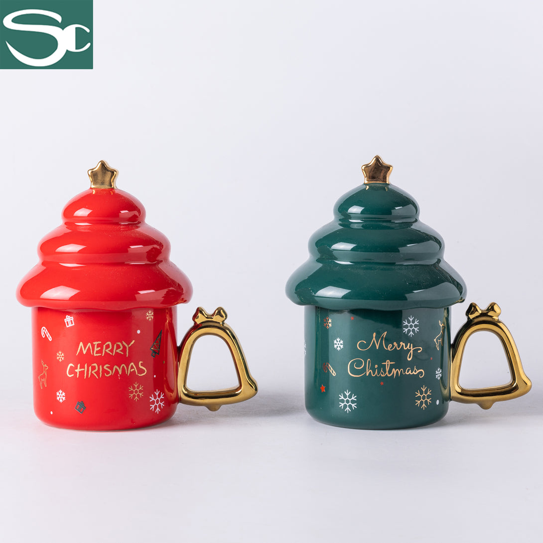 Christmas Tree shape mug with electroplate lid and handle - SPRING CERAMIC