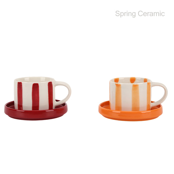 Hand-painted striped ceramic coffee cup and saucer set wholesale B2B creative tableware and home supplies supplier