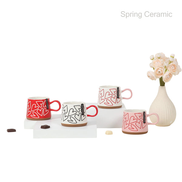 12Oz Double-mould mug Valentine's Day "heart"pattern color glaze with silk screen