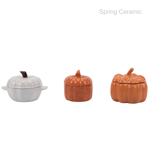 3 shapes Creative Pumpkin-shaped Ceramic Container Set with Lid - Fall Halloween Utensil Storage Jar - Export B2B Wholesale - Festival Home Products Supplier