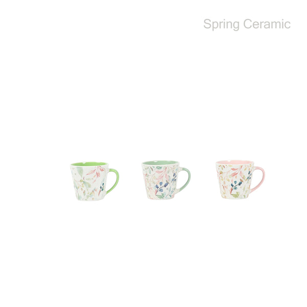 Bulk 8OZ wholesale V-shaped mug Hand - painted Floral Ceramic Mugs Set, Colorful Handle, 3 - Piece, Home Decor/Tableware