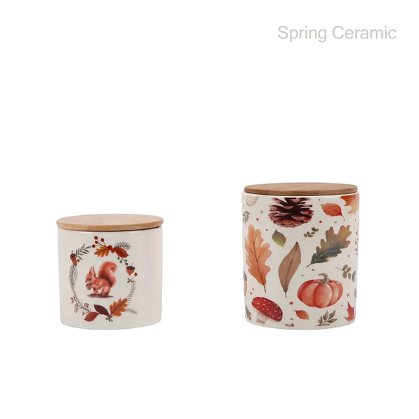 "Autumn series" ceramic storage with decal printing,with bamboo lid