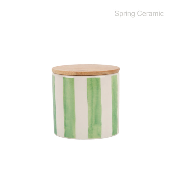 Hand-painted green striped ceramic storage jar with bamboo lid sealable jar for wholesale in foreign trade B2B Creative home storage