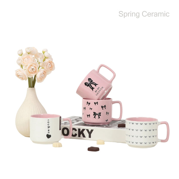 12Oz Stacked mug Valentine's Day pink with silk screen