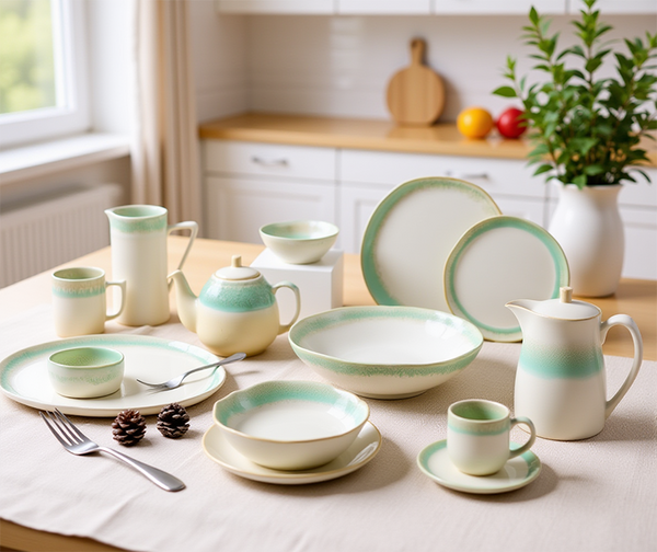 green&off-white reactive glaze dinnerware