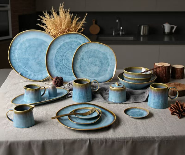Blue reactive glaze dinnerware