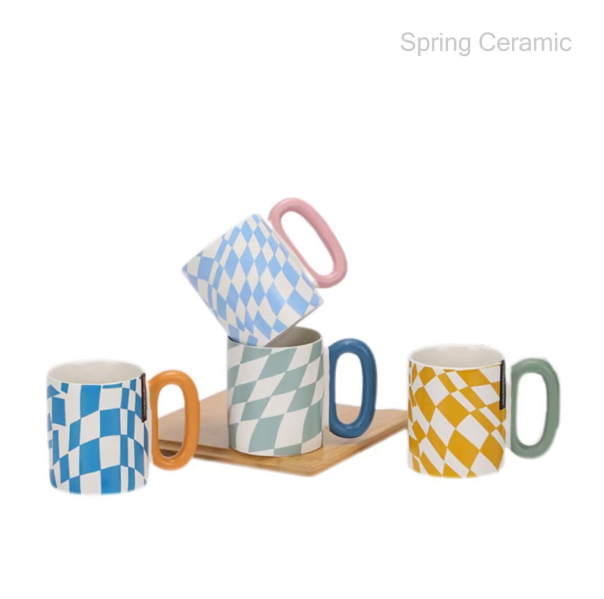400ml geogratry mug with 4 designs - SPRING CERAMIC