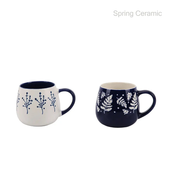 "blue floral "420ml ceramic mold  mug with silk printing