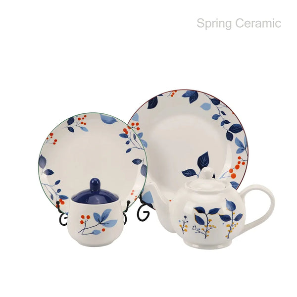 "bule floral" ceramic teapot ,ceramic sugar jar with decal printing