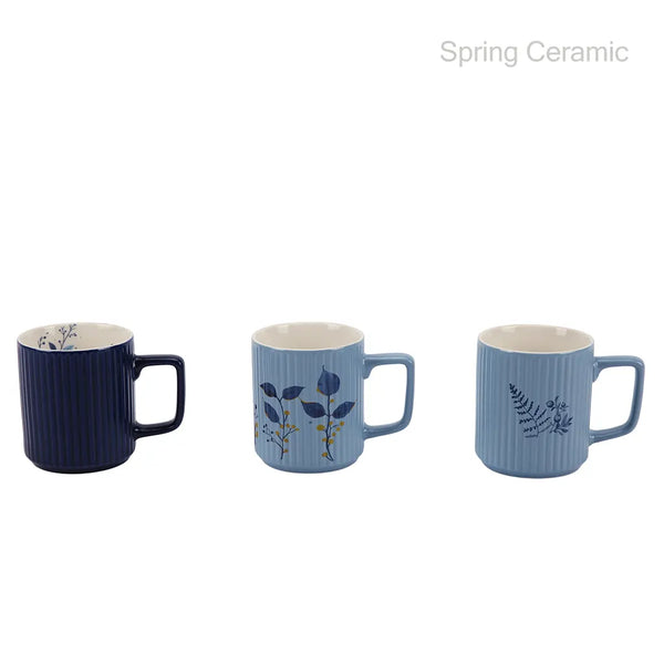"blue floral " 350ml ceramic mug with decal printing