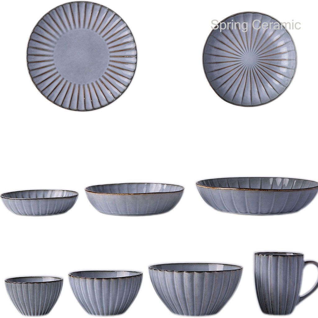 Ceramic Dinner Set-Floral Series Grey Color SP2304-060 - SPRING CERAMIC