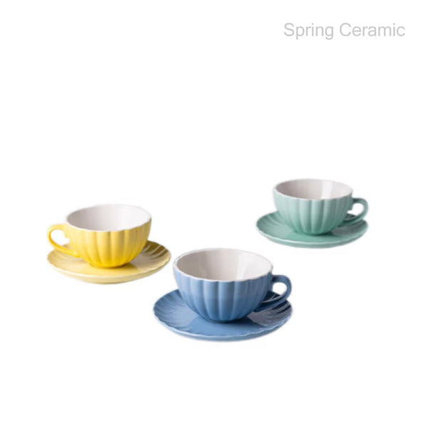 Embossed design coffee mug set - SPRING CERAMIC