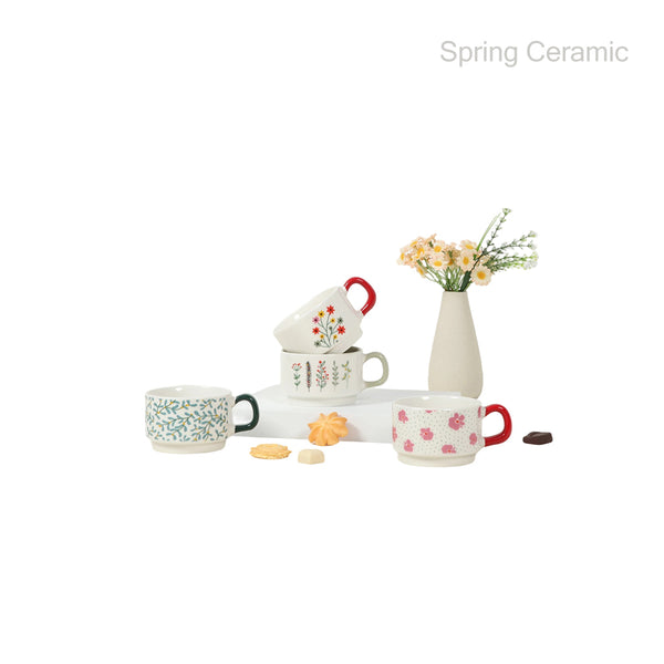 4OZ Wholesale Stacked cup color glaze handle with decal