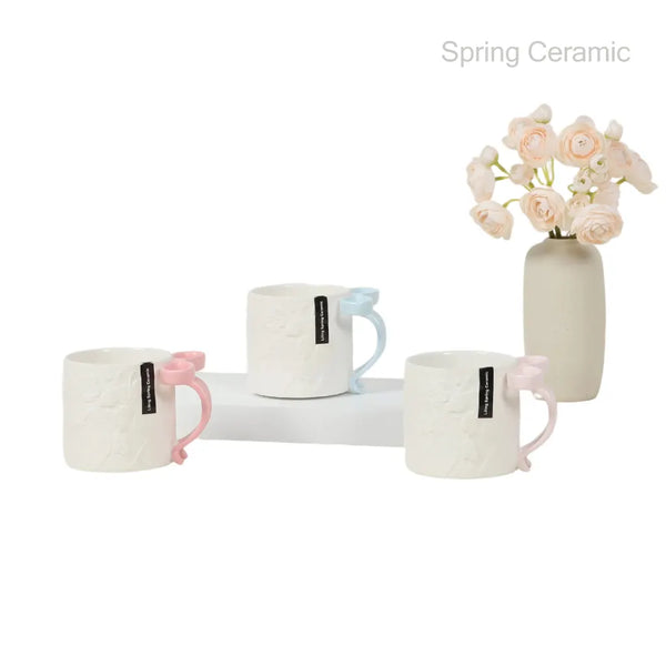 bowknot series,400ml ceramic mug with bowknot handle