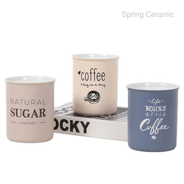 28OZ wholesale ceramic jar coffee design glossy white inside matt color glaze outside with decal printing