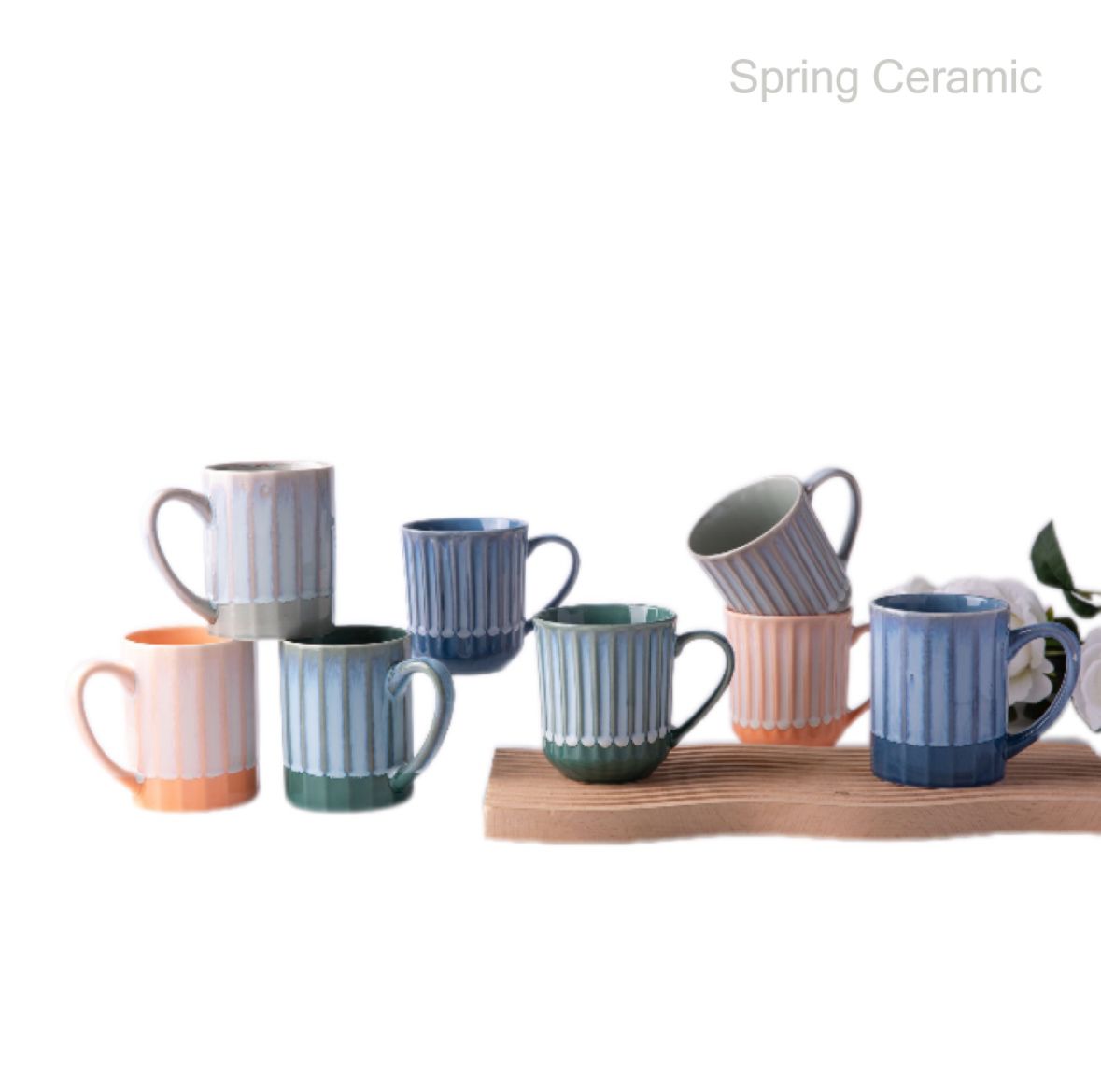 Embossed Reactive Color Glaze Ceramic Mug SP2304-016 - SPRING CERAMIC