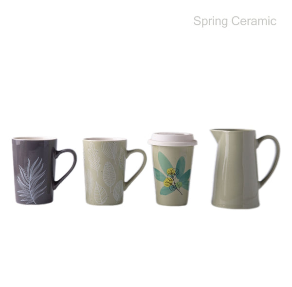 Ceramic Mug- Green Leaf Design  SP2304-027 - SPRING CERAMIC
