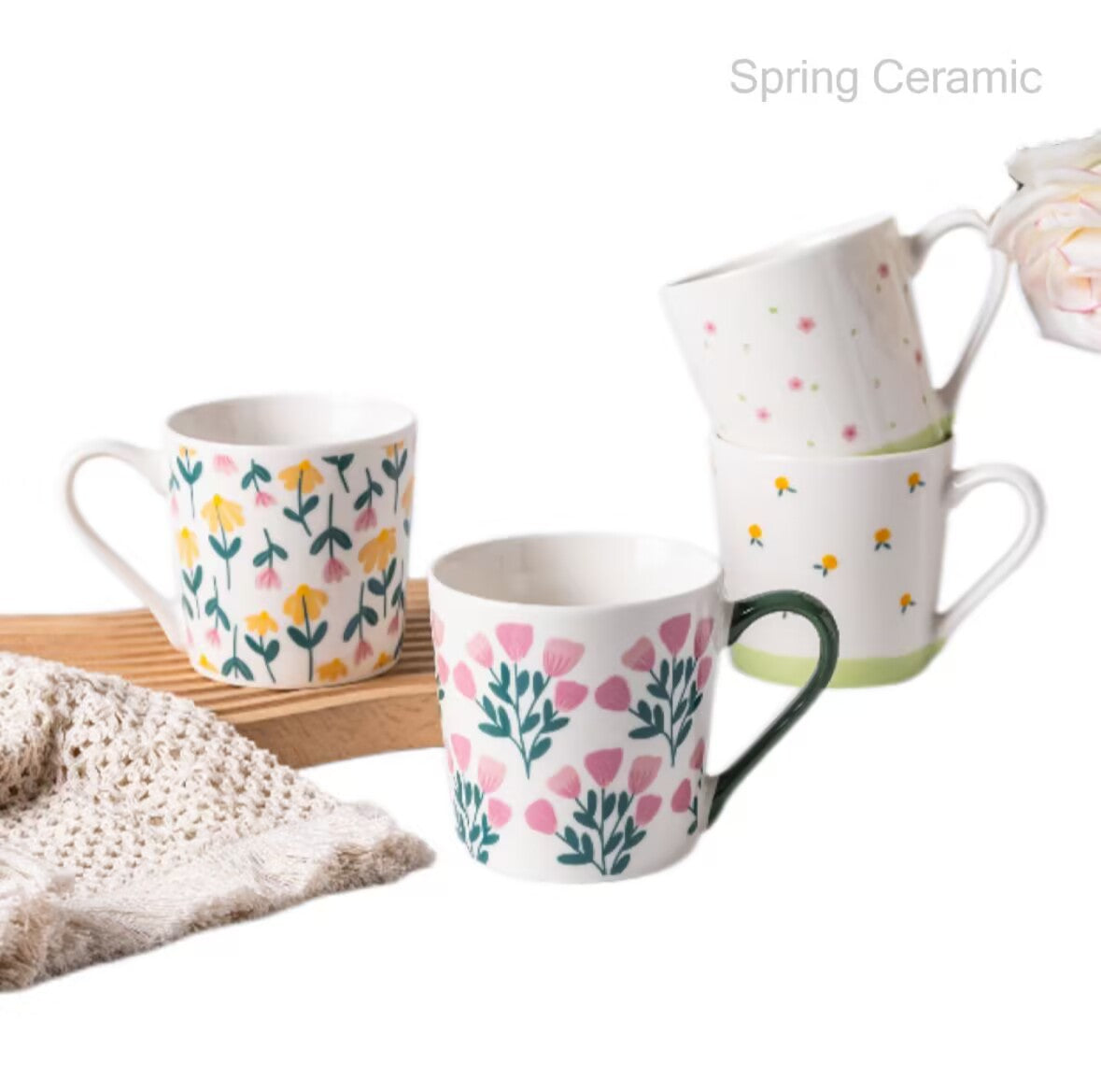 Mug & bowl with Autumn flower and leaf design - SPRING CERAMIC