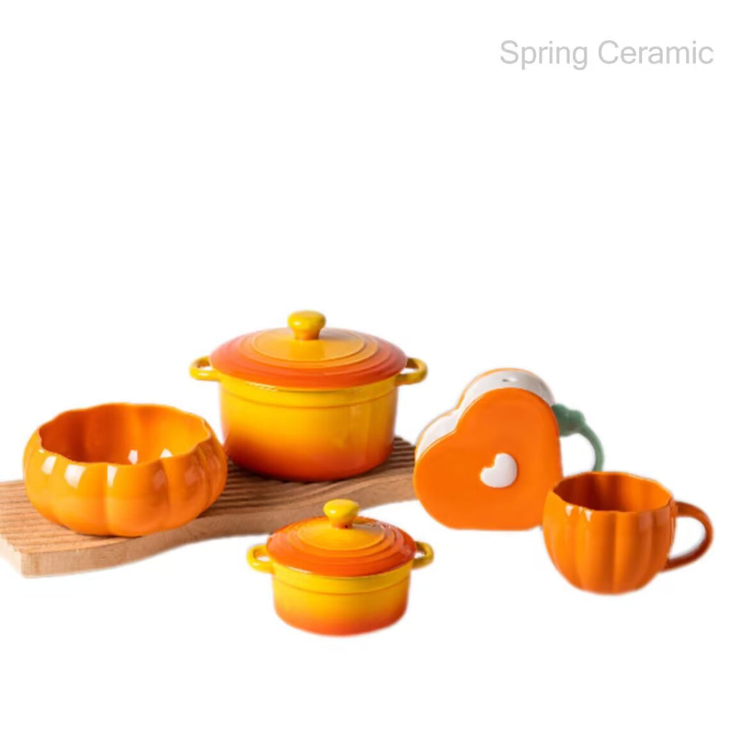 Autumn pumpkin shape and color design mug ,pot,bowl series - SPRING CERAMIC