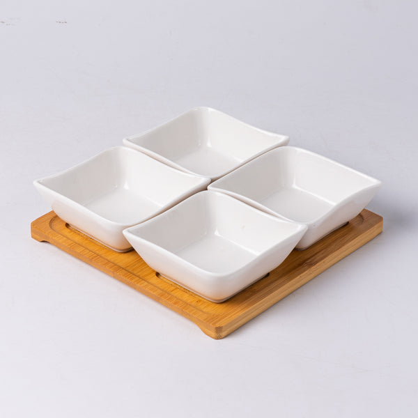 Ceramic Dipping Bowls with Bamboo Trays - SPRING CERAMIC